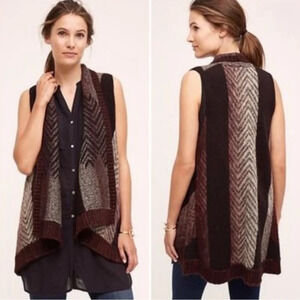 ANTHROPOLOGIE Sleeping on Snow Mabli WOOL Blend Open Vest Size XS S Brown Cozy